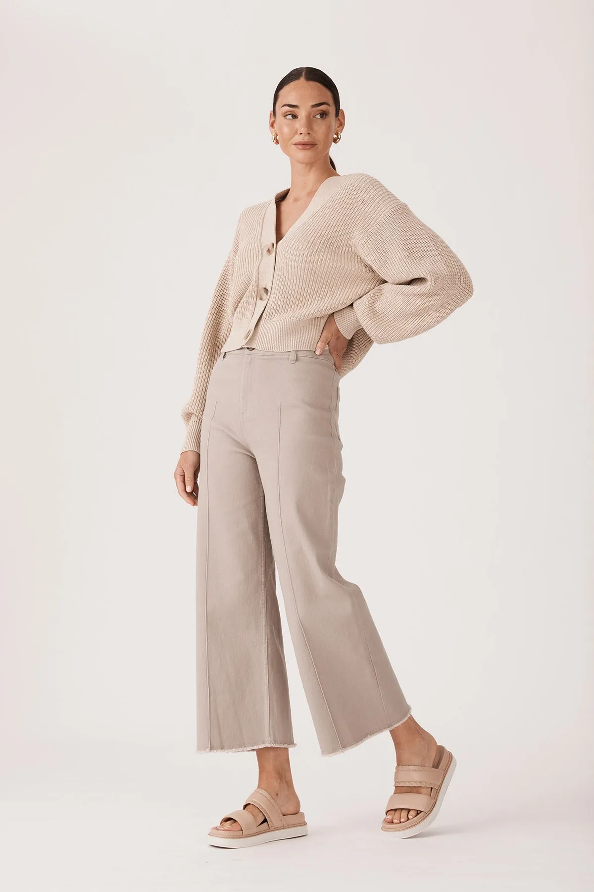 Kendall Drill Wide Leg Pant  - Stone