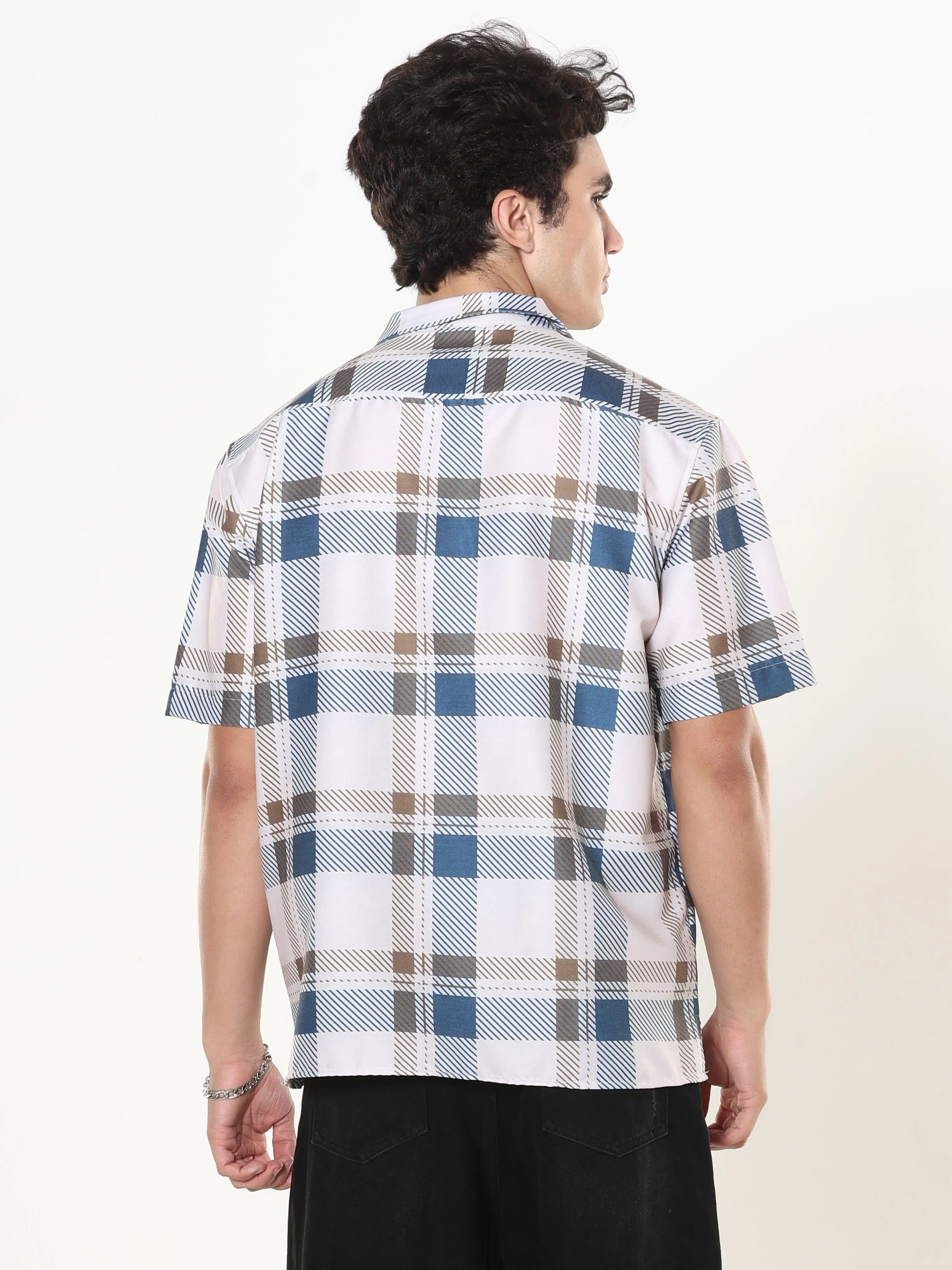 Kerenza - Checkered Lycra Shirt -Blue