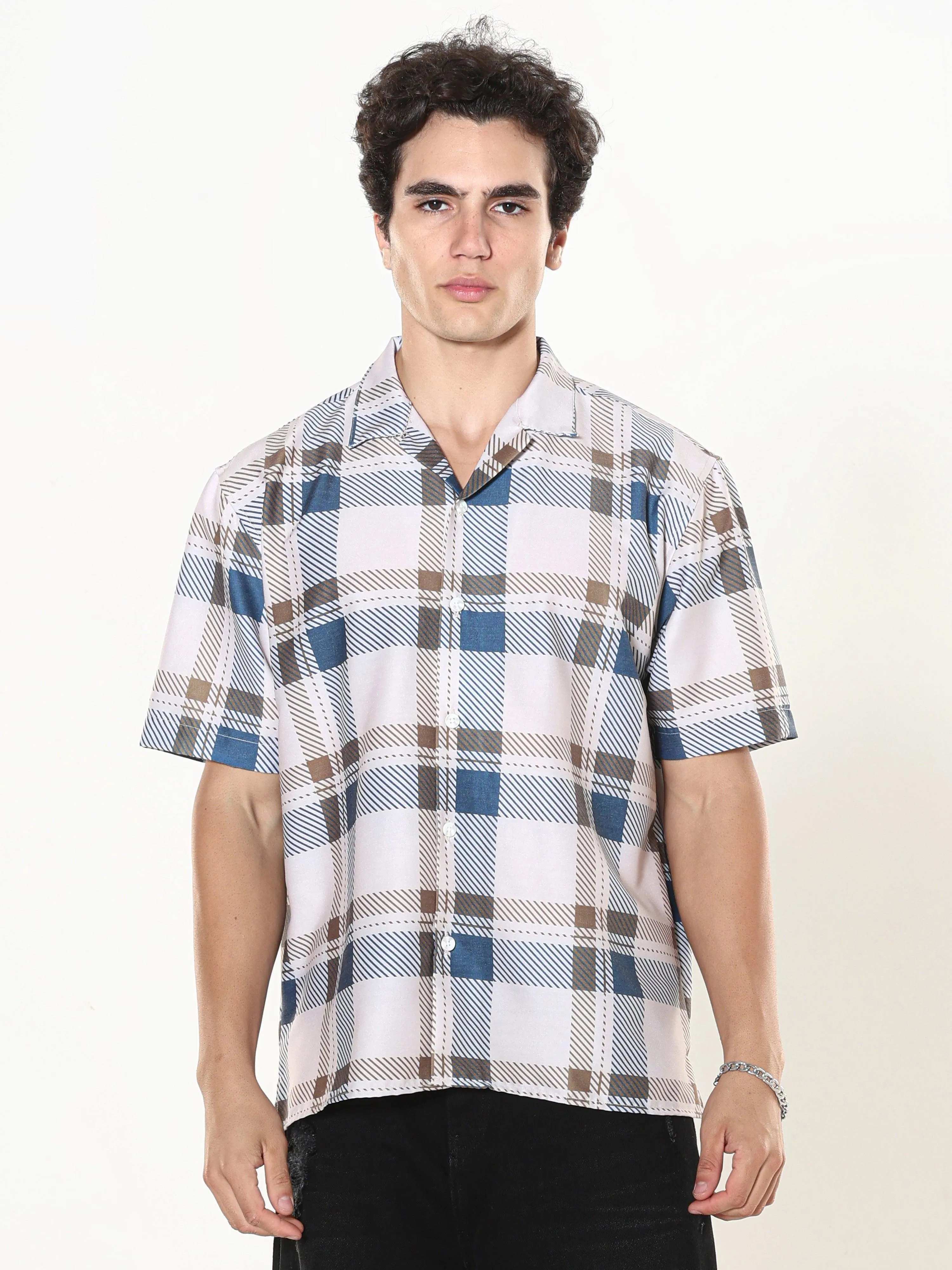 Kerenza - Checkered Lycra Shirt -Blue