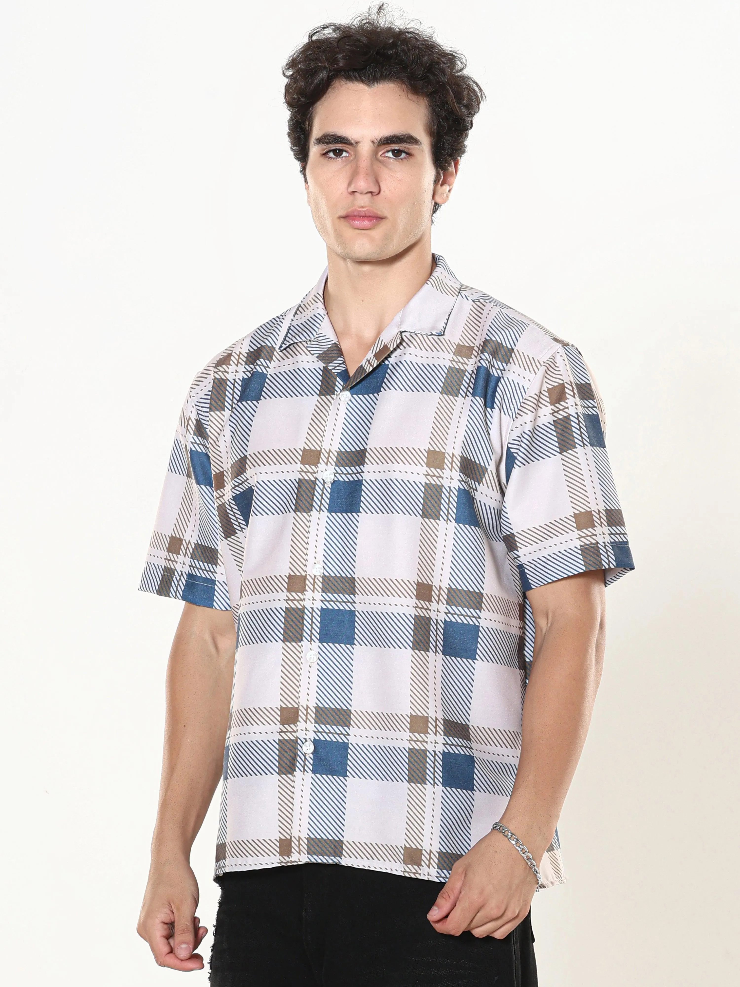 Kerenza - Checkered Lycra Shirt -Blue