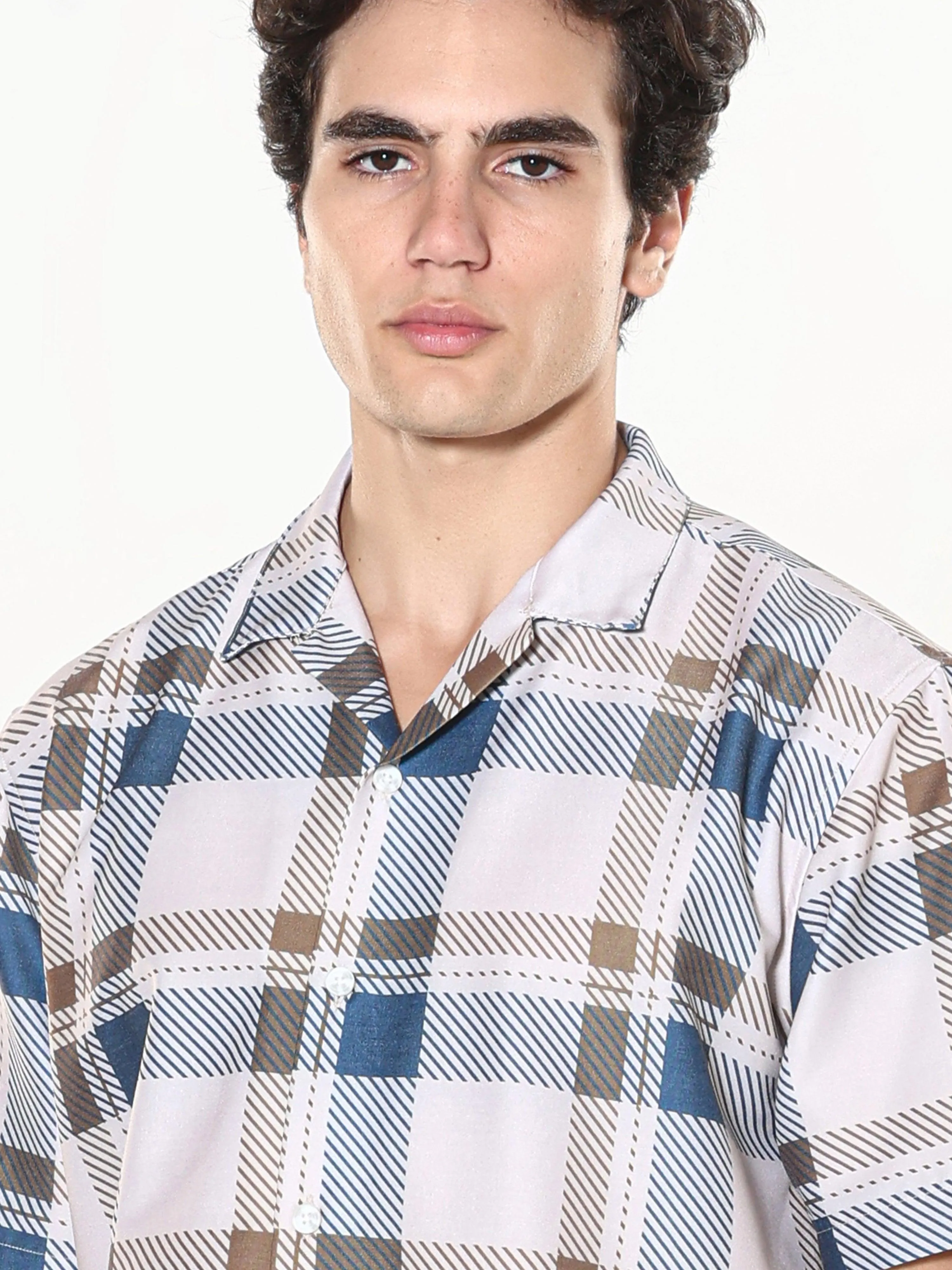 Kerenza - Checkered Lycra Shirt -Blue