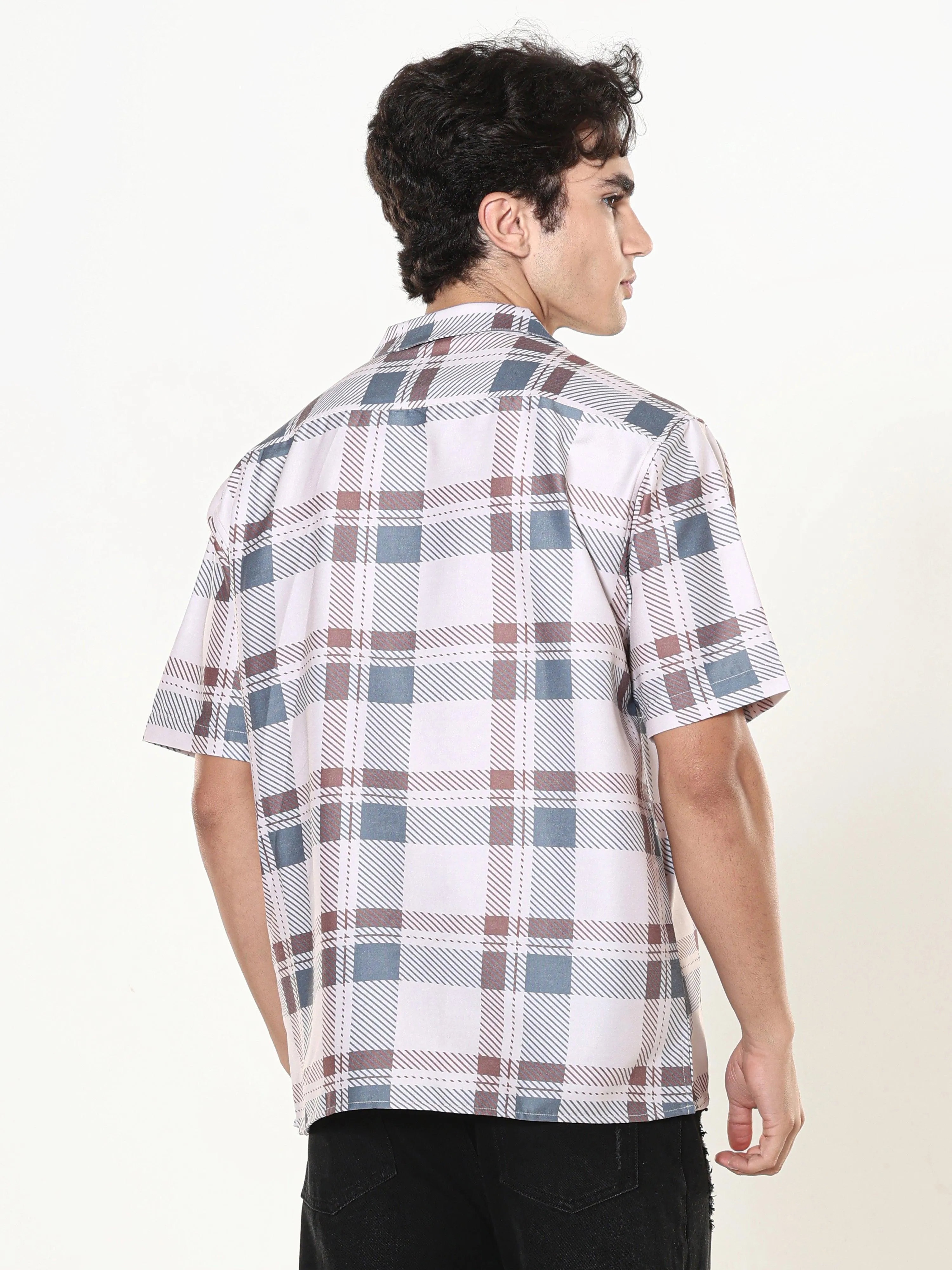 Kerenza - Checkered Lycra Shirt -Cement Grey
