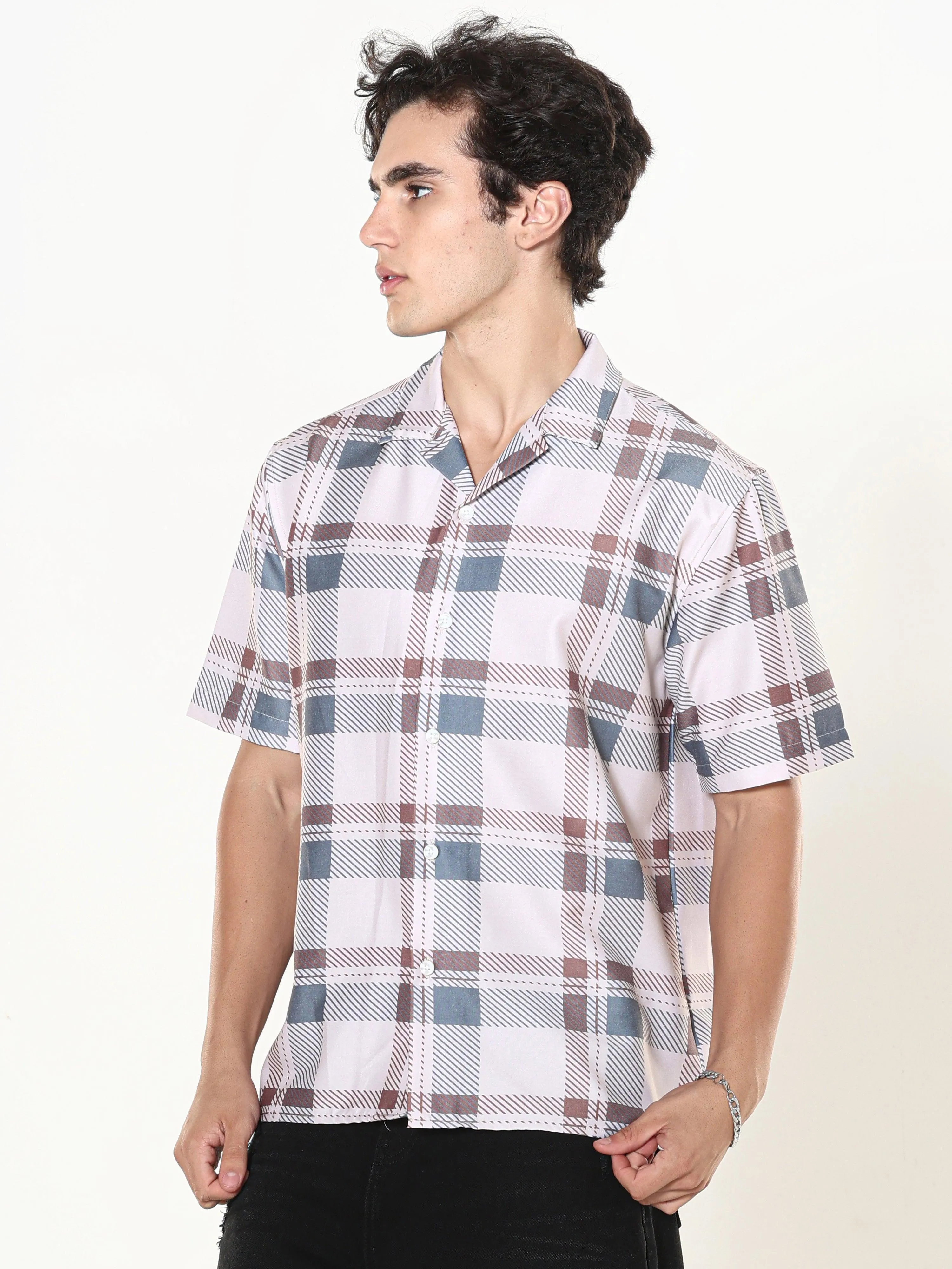 Kerenza - Checkered Lycra Shirt -Cement Grey