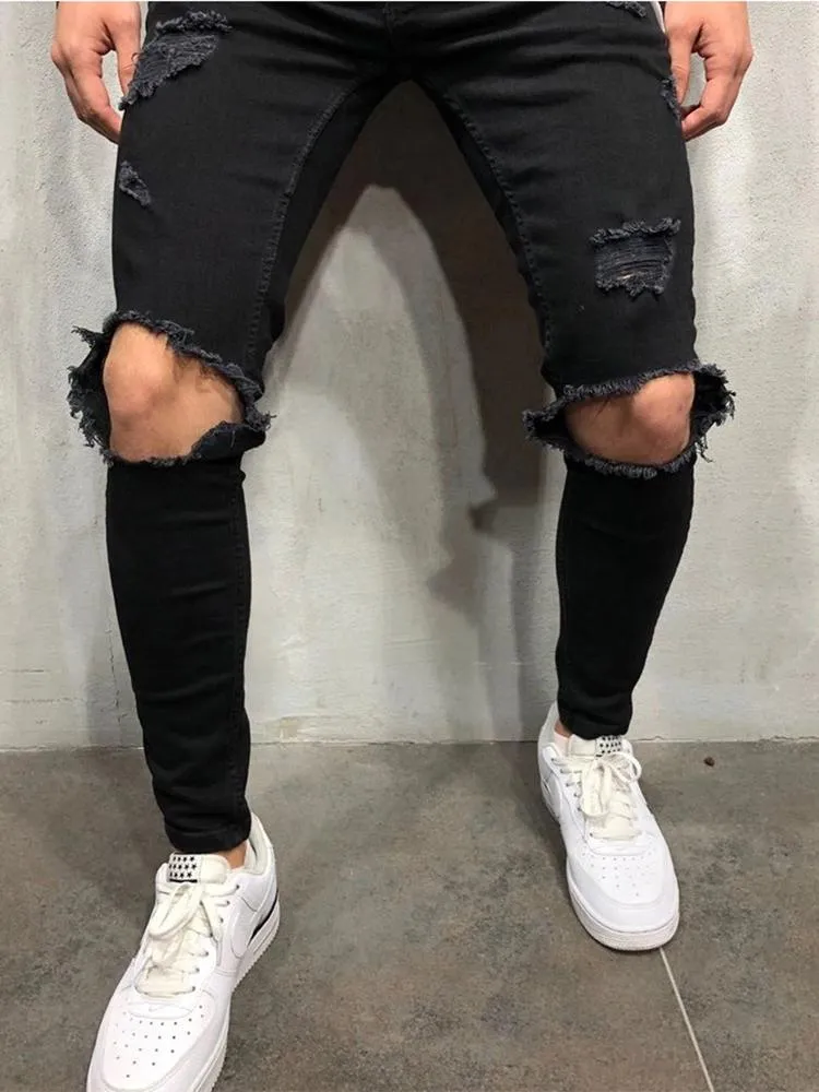Men's Knee Slim Jeans Slim Stretch Pants