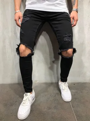 Men's Knee Slim Jeans Slim Stretch Pants
