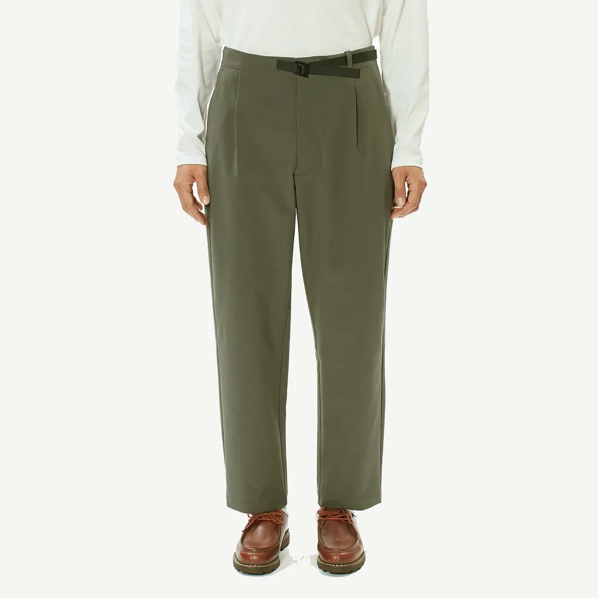 One Tuck Tapered Stretch Pants - Olive Green