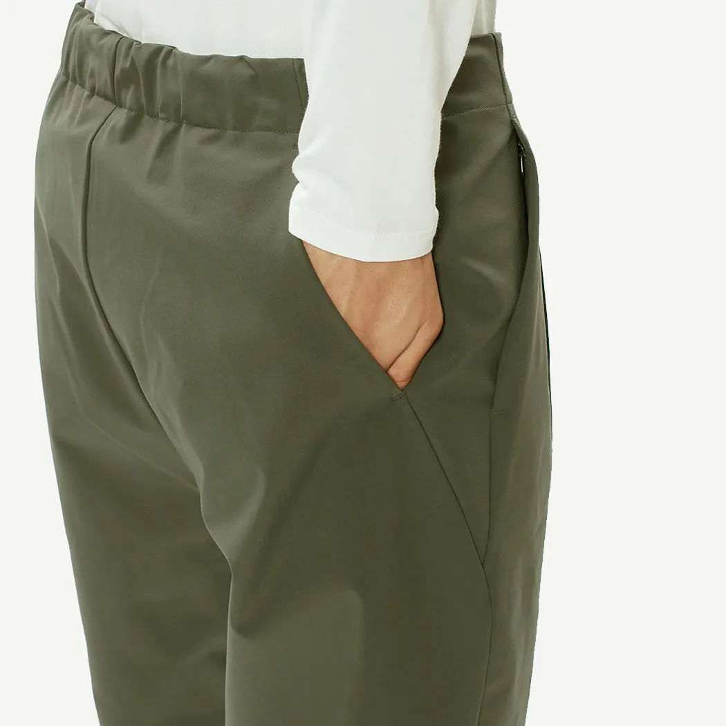 One Tuck Tapered Stretch Pants - Olive Green