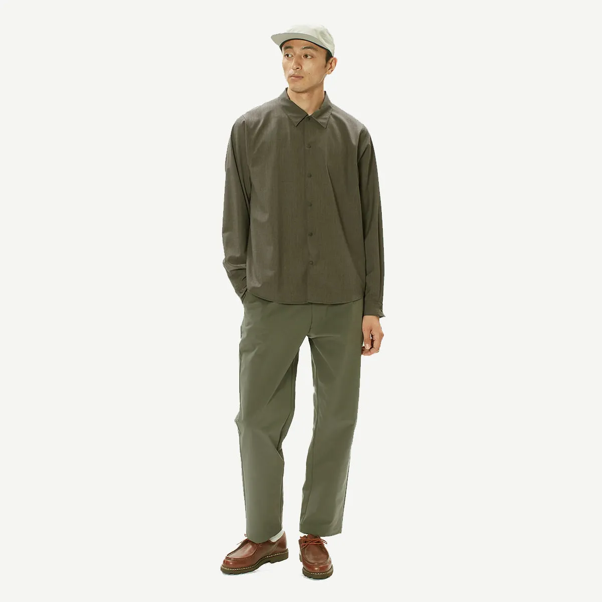 One Tuck Tapered Stretch Pants - Olive Green