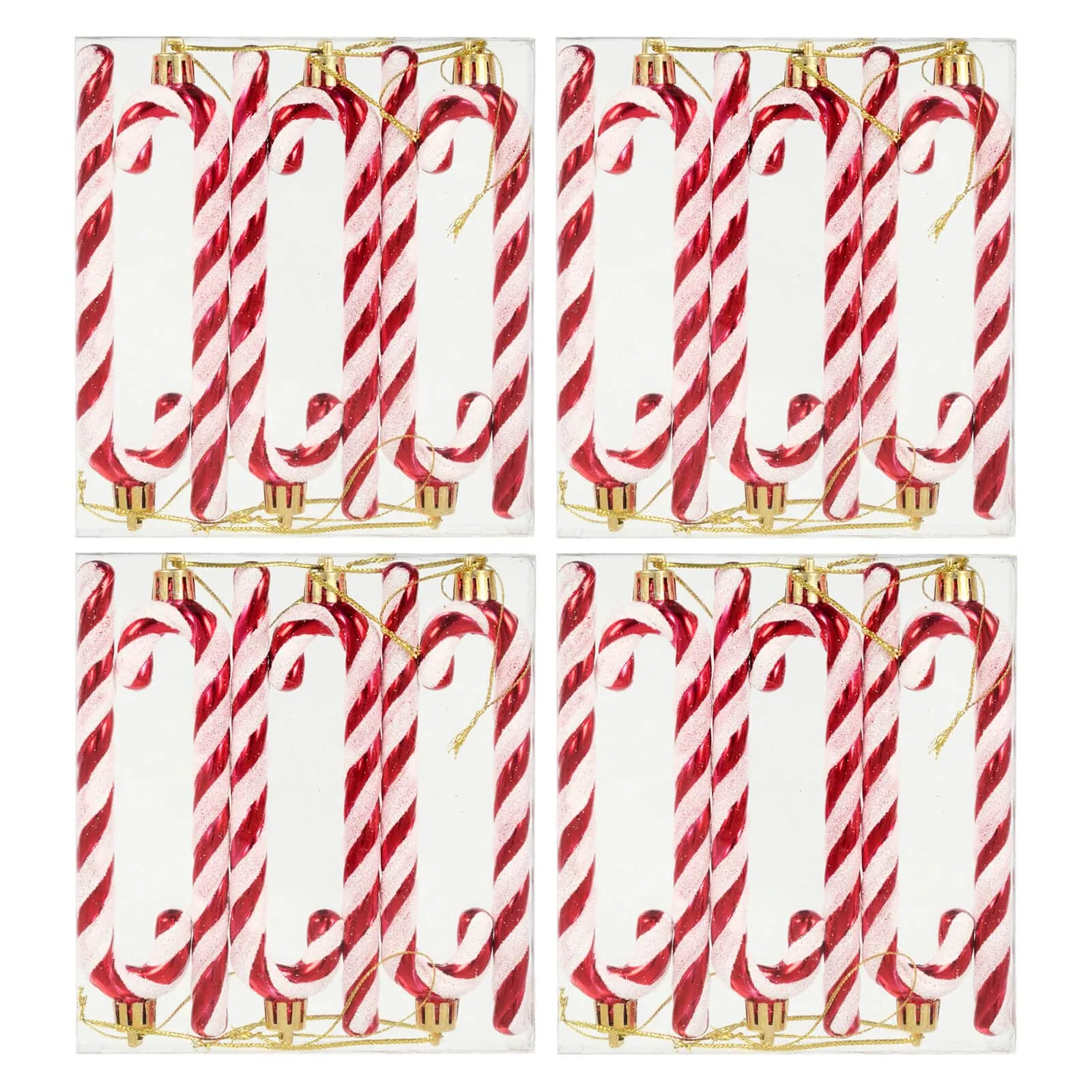 Pack of 24 Candy Cane Tree Decorations Red White Glitter 13cm