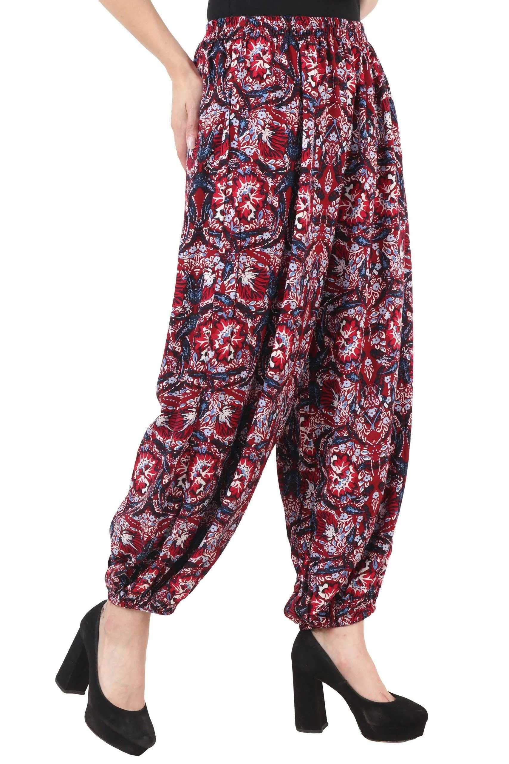 Red & Blue Floral Printed Harem Pants