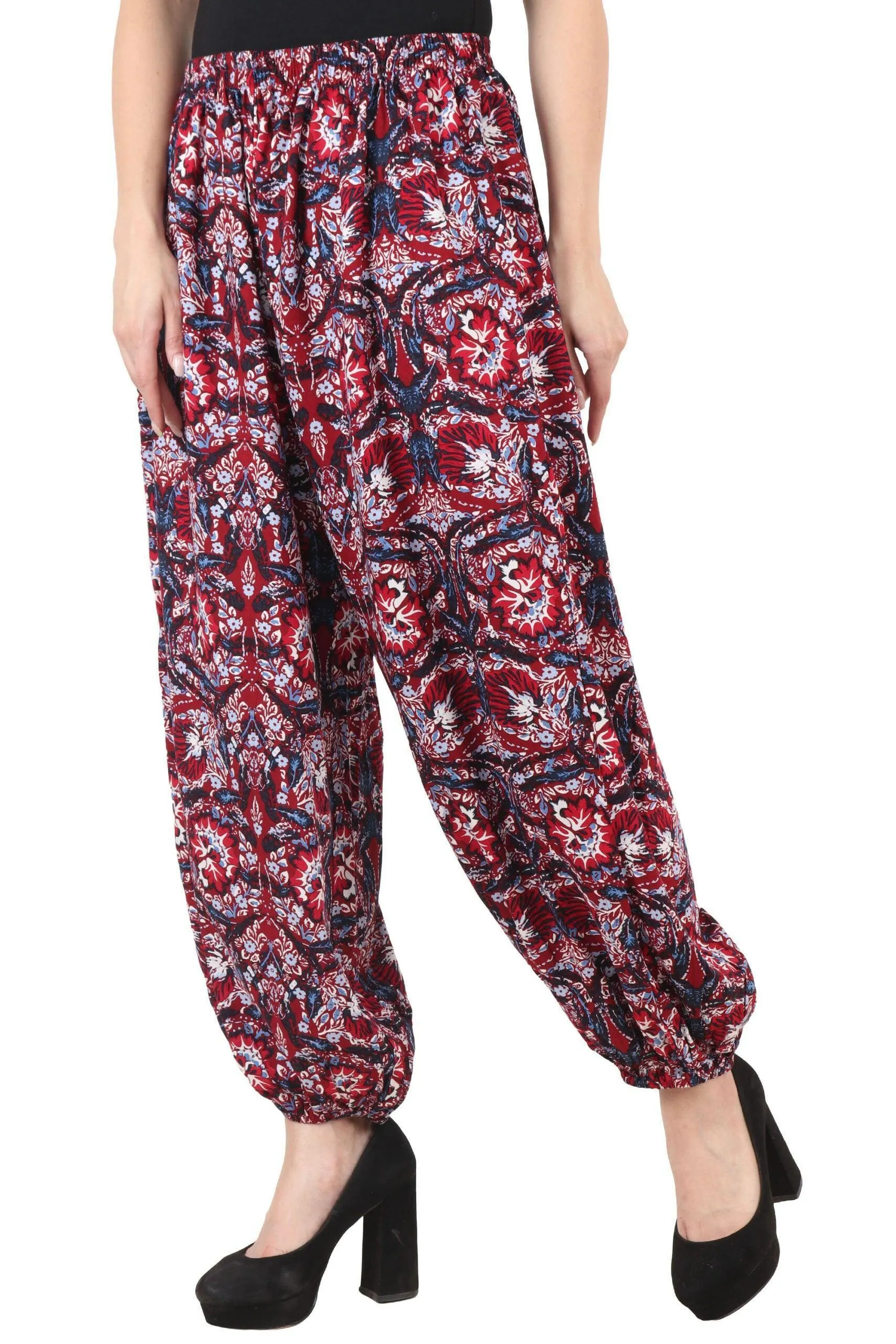 Red & Blue Floral Printed Harem Pants