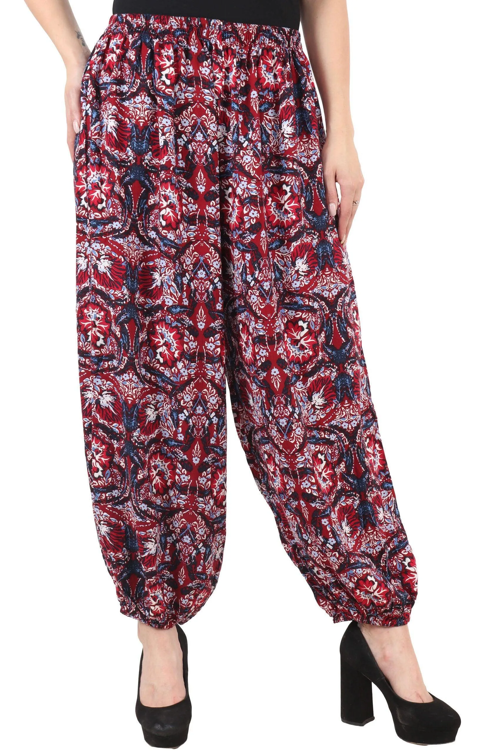 Red & Blue Floral Printed Harem Pants