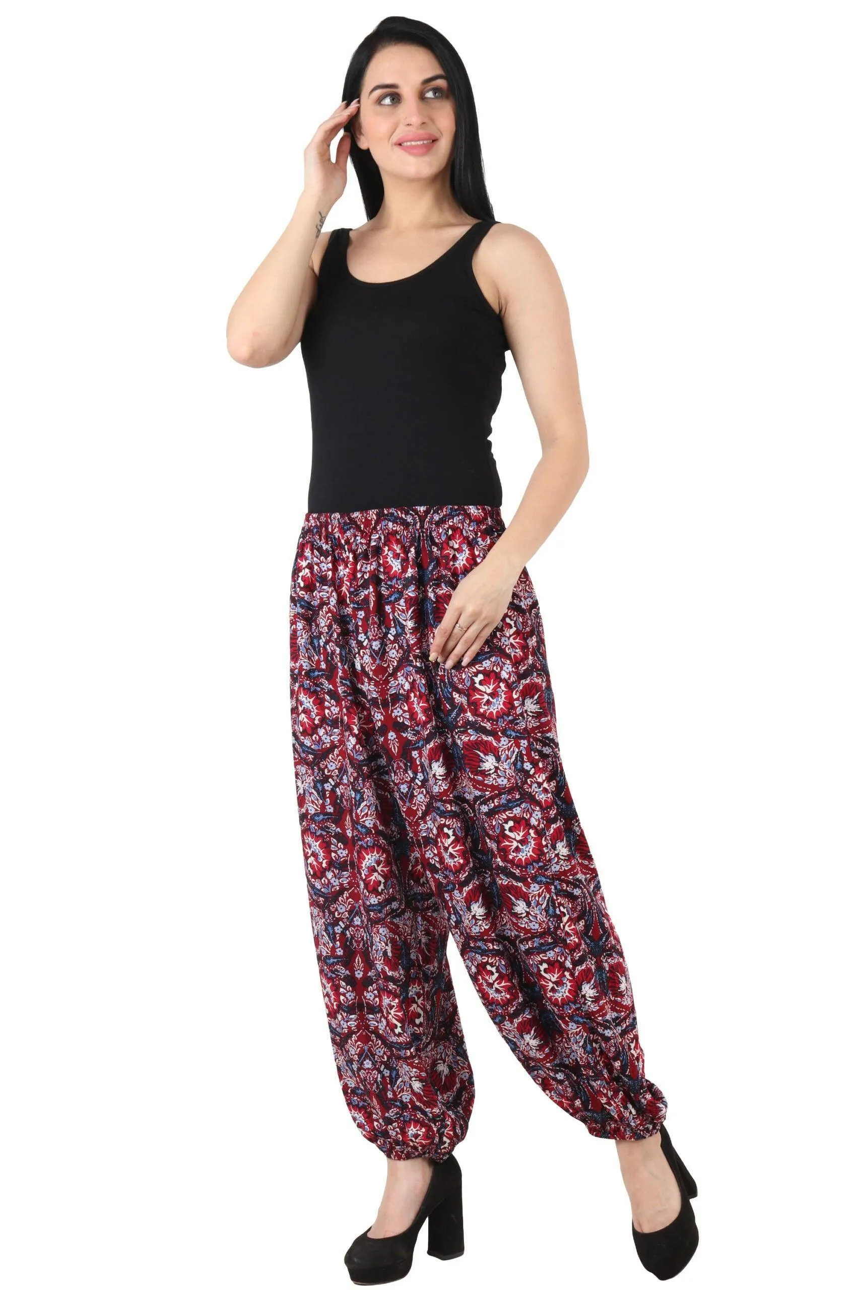 Red & Blue Floral Printed Harem Pants