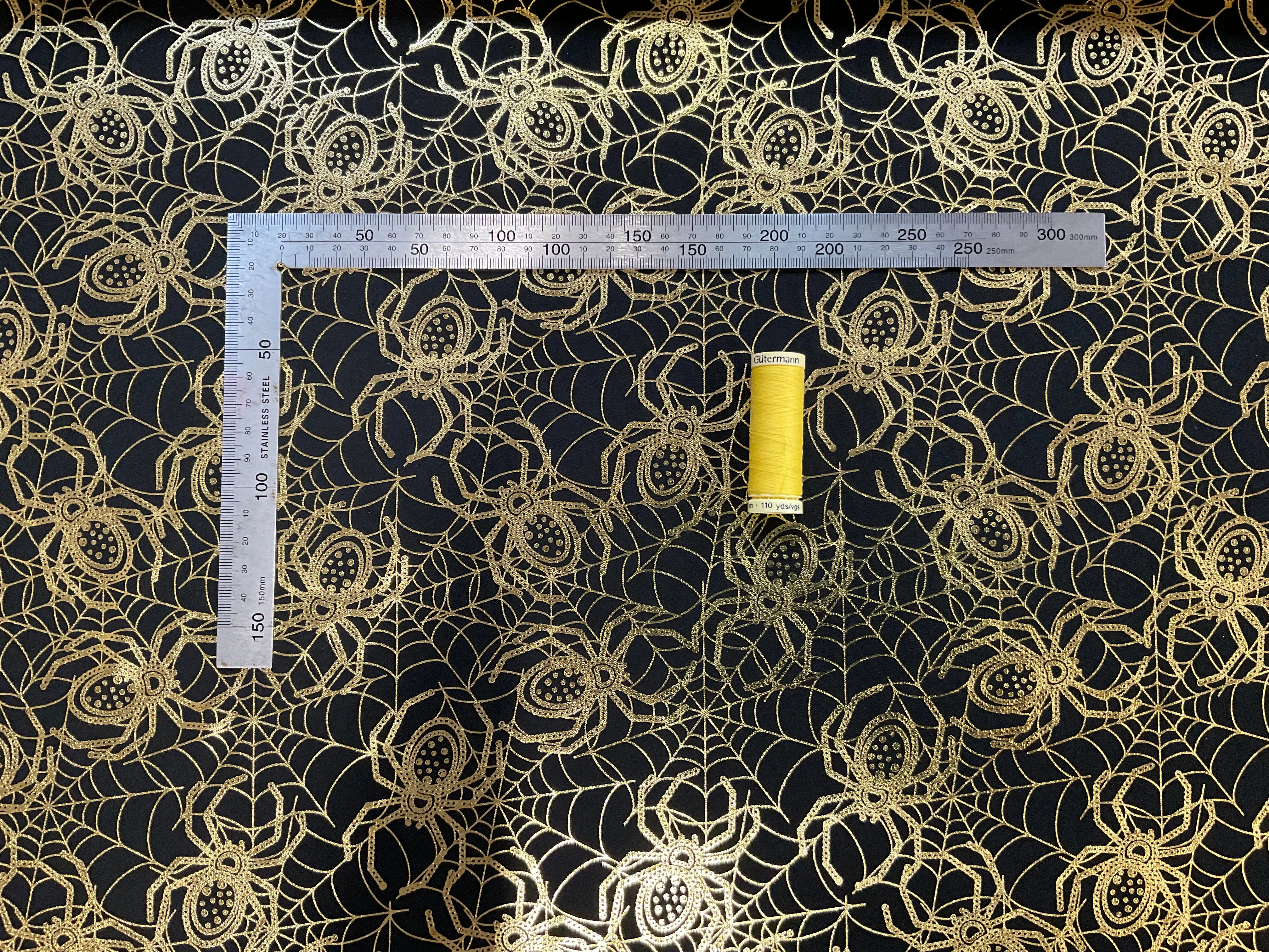 SALE - Gold Foil Spiders Stretch Polyester