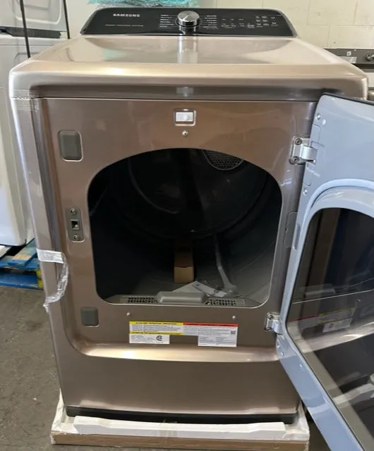 Samsung DVE52A5500C 27 Inch Electric Smart Dryer with 7.4 cu. ft. Capacity, Steam Sanitize , Wi-Fi Connectivity, 18 Drying Cycles, Sensor Dry, Smart Care, Vent Sensor, Interior Drum Light, and Lint Filter Indicator: Champagne