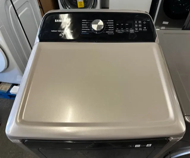 Samsung DVE52A5500C 27 Inch Electric Smart Dryer with 7.4 cu. ft. Capacity, Steam Sanitize , Wi-Fi Connectivity, 18 Drying Cycles, Sensor Dry, Smart Care, Vent Sensor, Interior Drum Light, and Lint Filter Indicator: Champagne