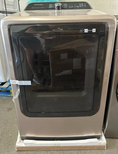 Samsung DVE52A5500C 27 Inch Electric Smart Dryer with 7.4 cu. ft. Capacity, Steam Sanitize , Wi-Fi Connectivity, 18 Drying Cycles, Sensor Dry, Smart Care, Vent Sensor, Interior Drum Light, and Lint Filter Indicator: Champagne