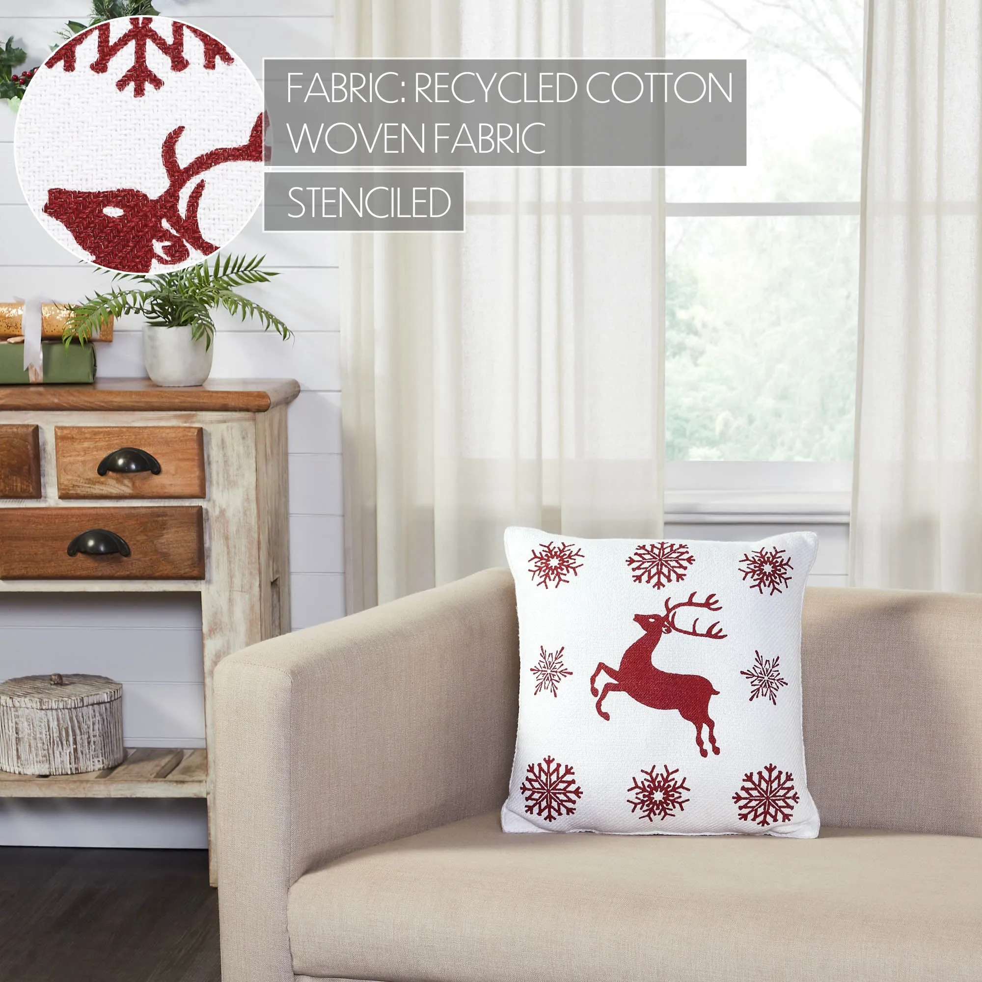 Scandia Snowflake Red White Pillow 16x16