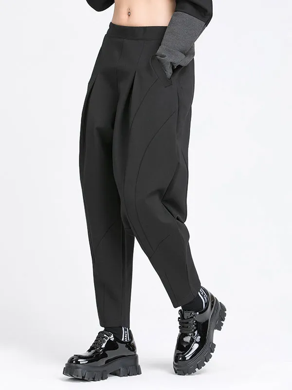 Simple Casual Split-Joint Pleats Black Harem Pants