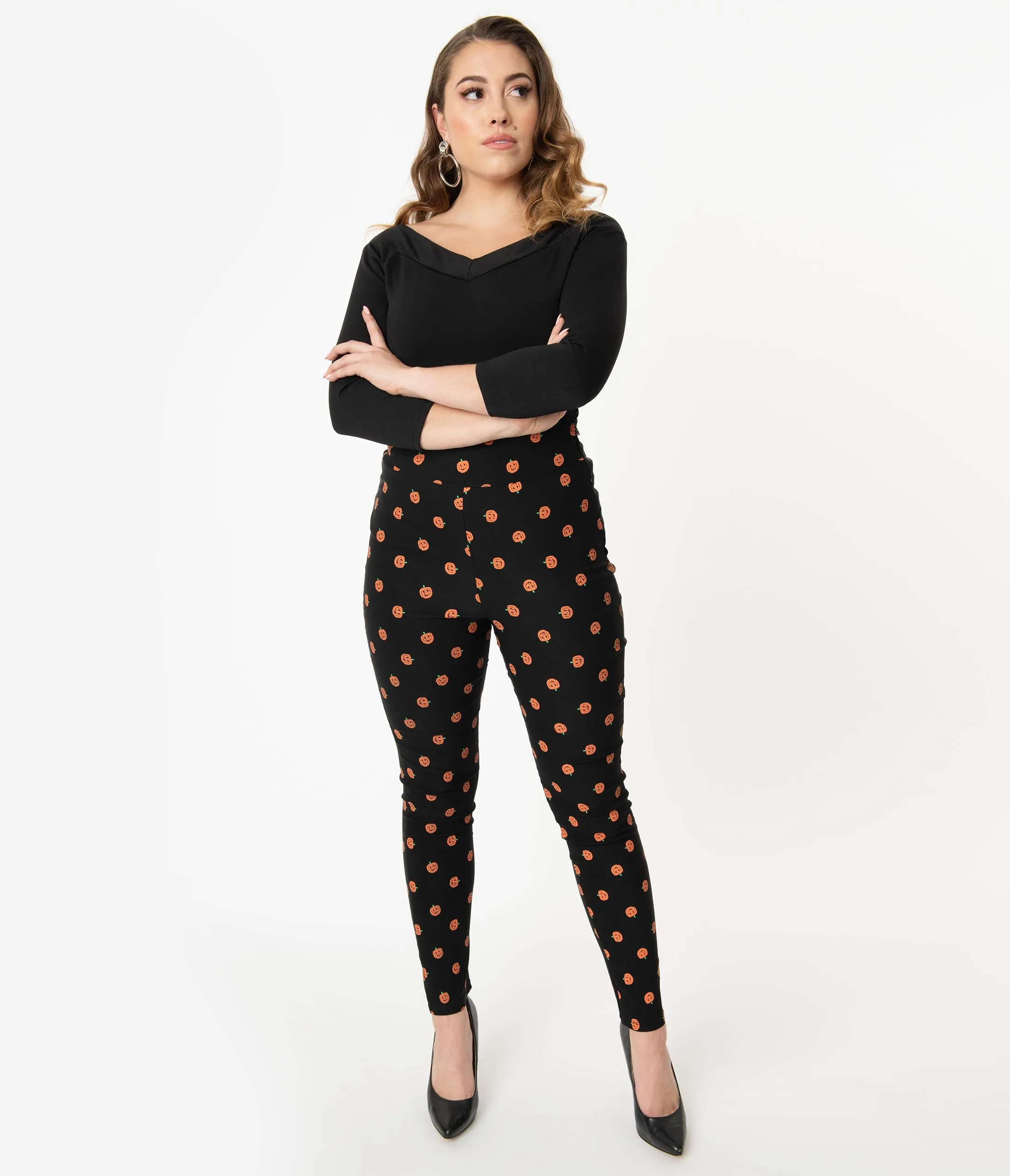 Unique Vintage Black & Orange Pumpkin Patch Rizzo Cigarette Pants
