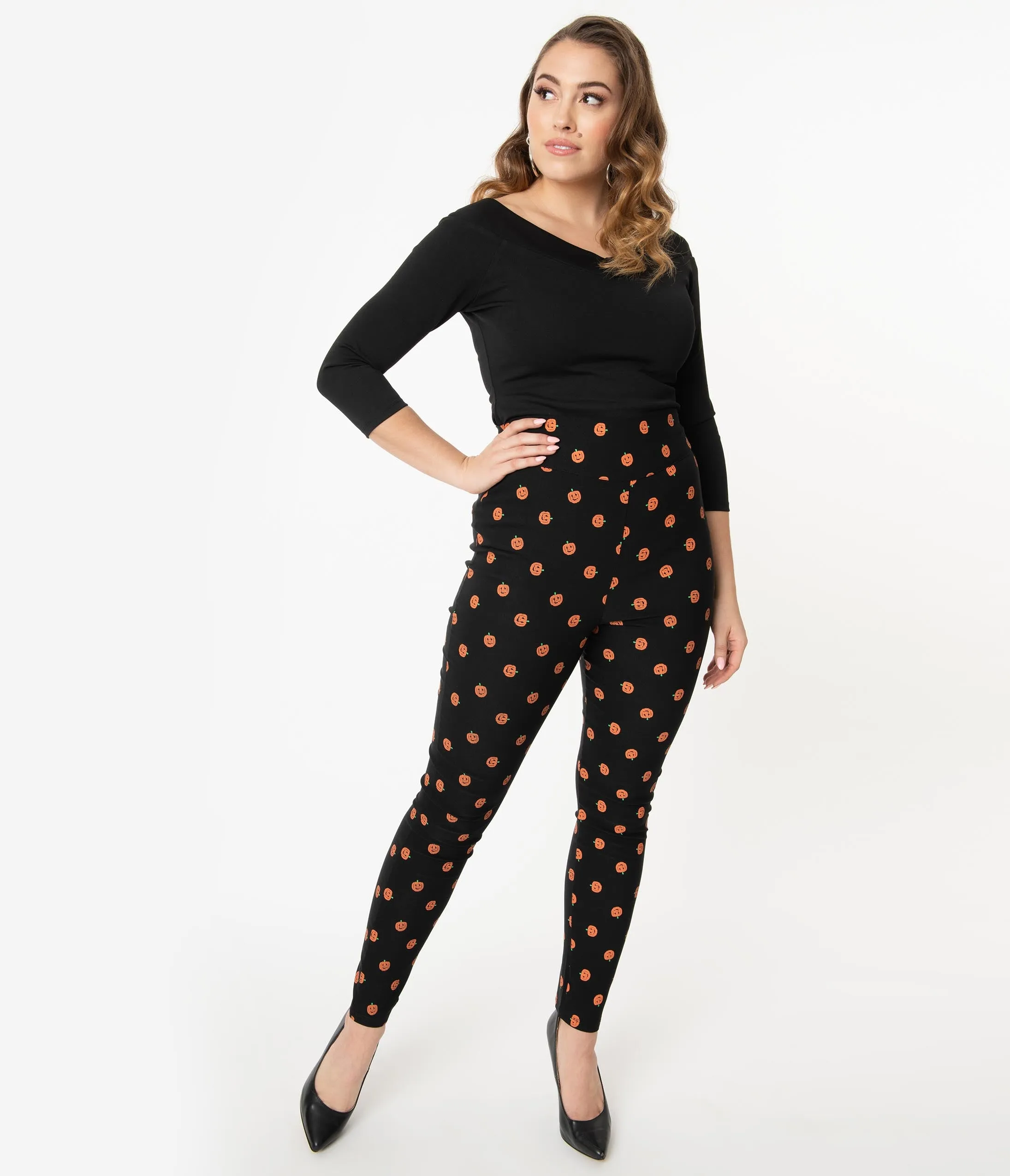Unique Vintage Black & Orange Pumpkin Patch Rizzo Cigarette Pants