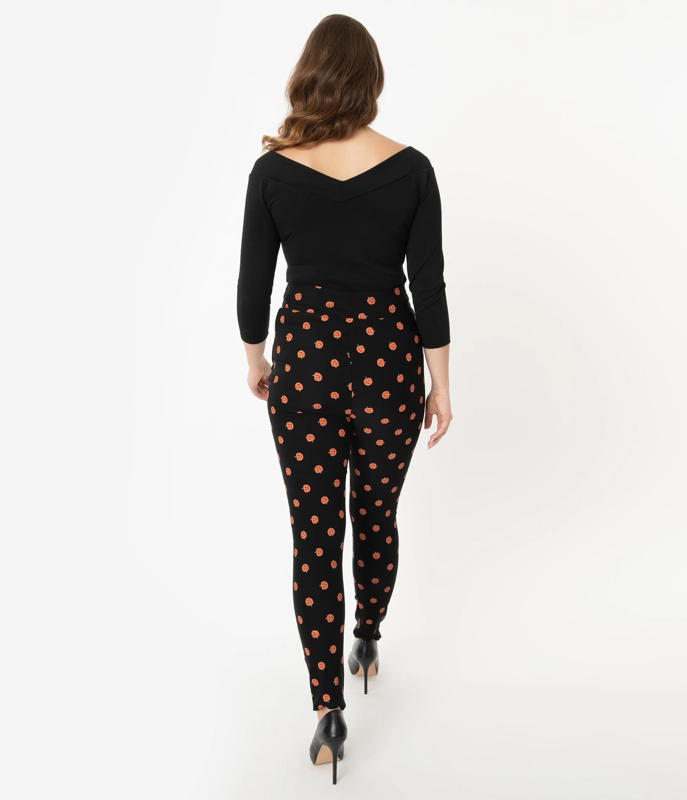 Unique Vintage Black & Orange Pumpkin Patch Rizzo Cigarette Pants