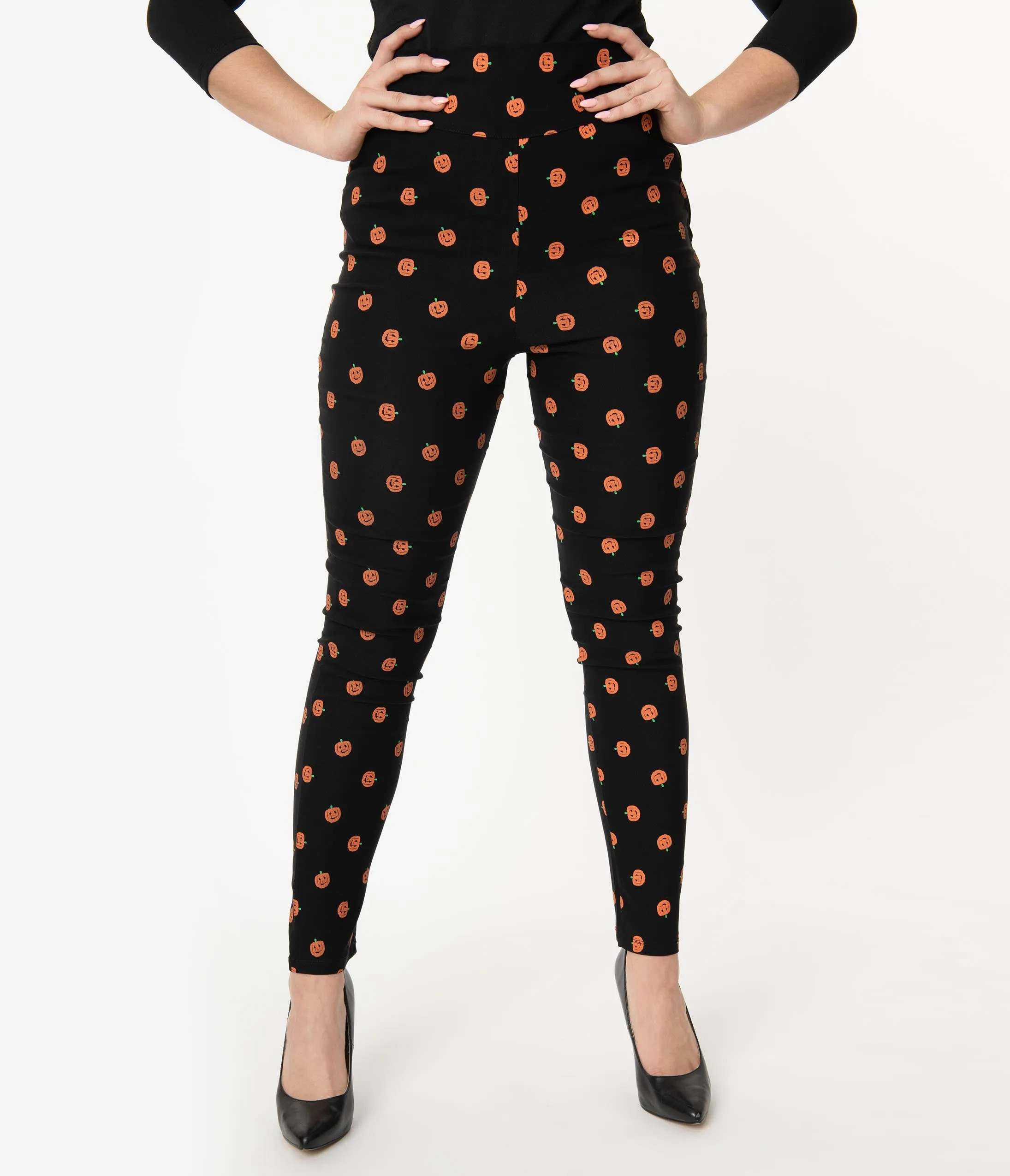 Unique Vintage Black & Orange Pumpkin Patch Rizzo Cigarette Pants