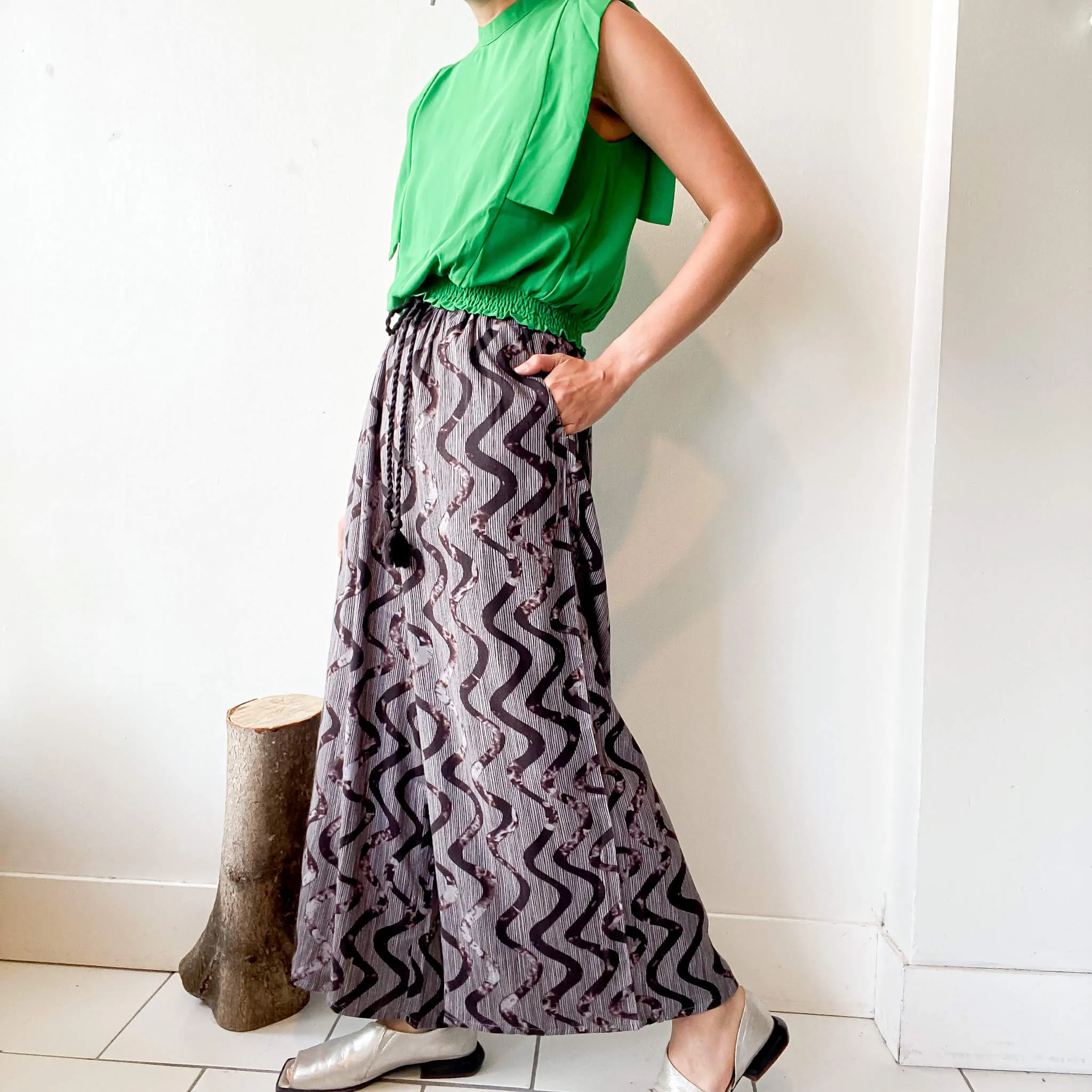 Wagen | Rayon Slub Printed Wide Pants
