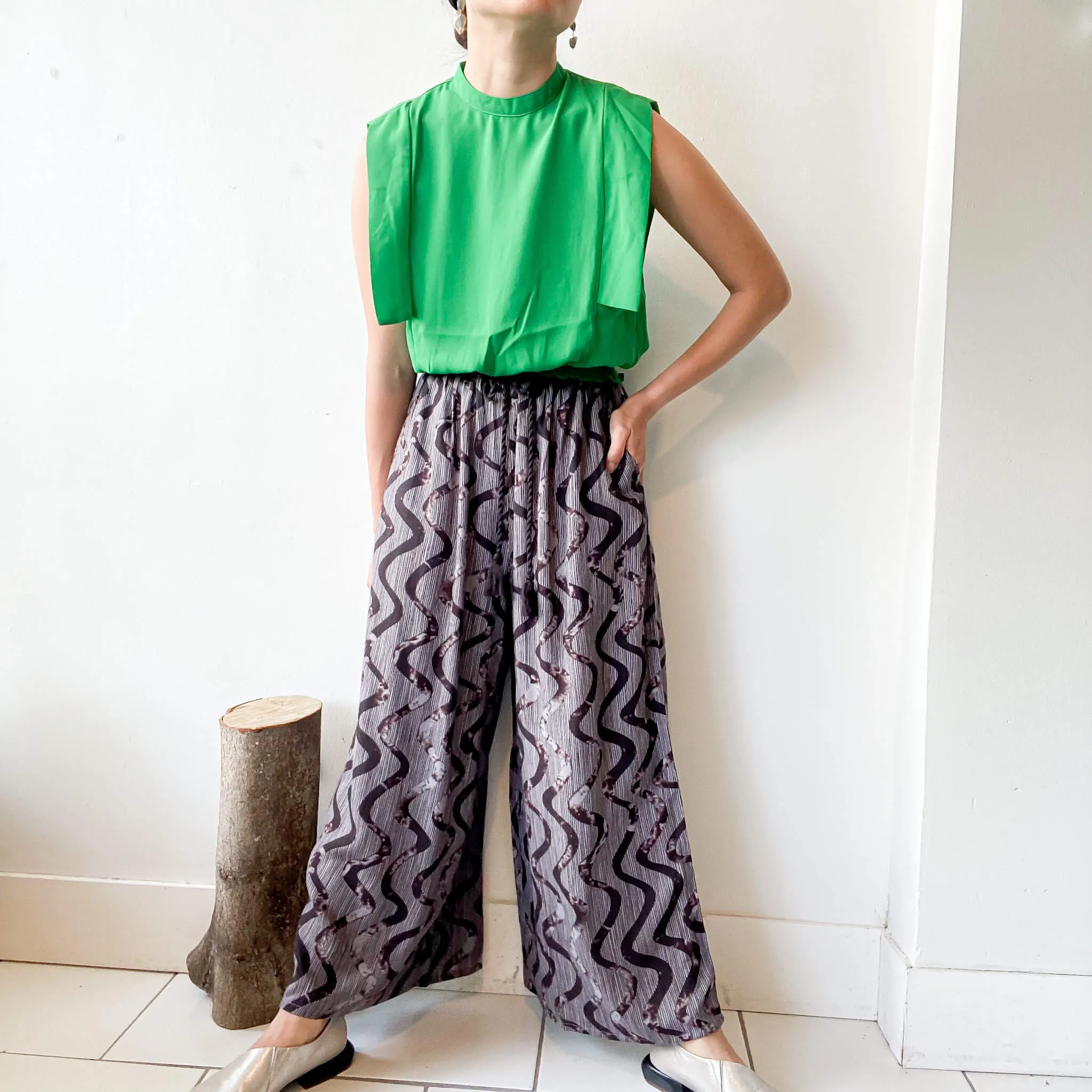Wagen | Rayon Slub Printed Wide Pants