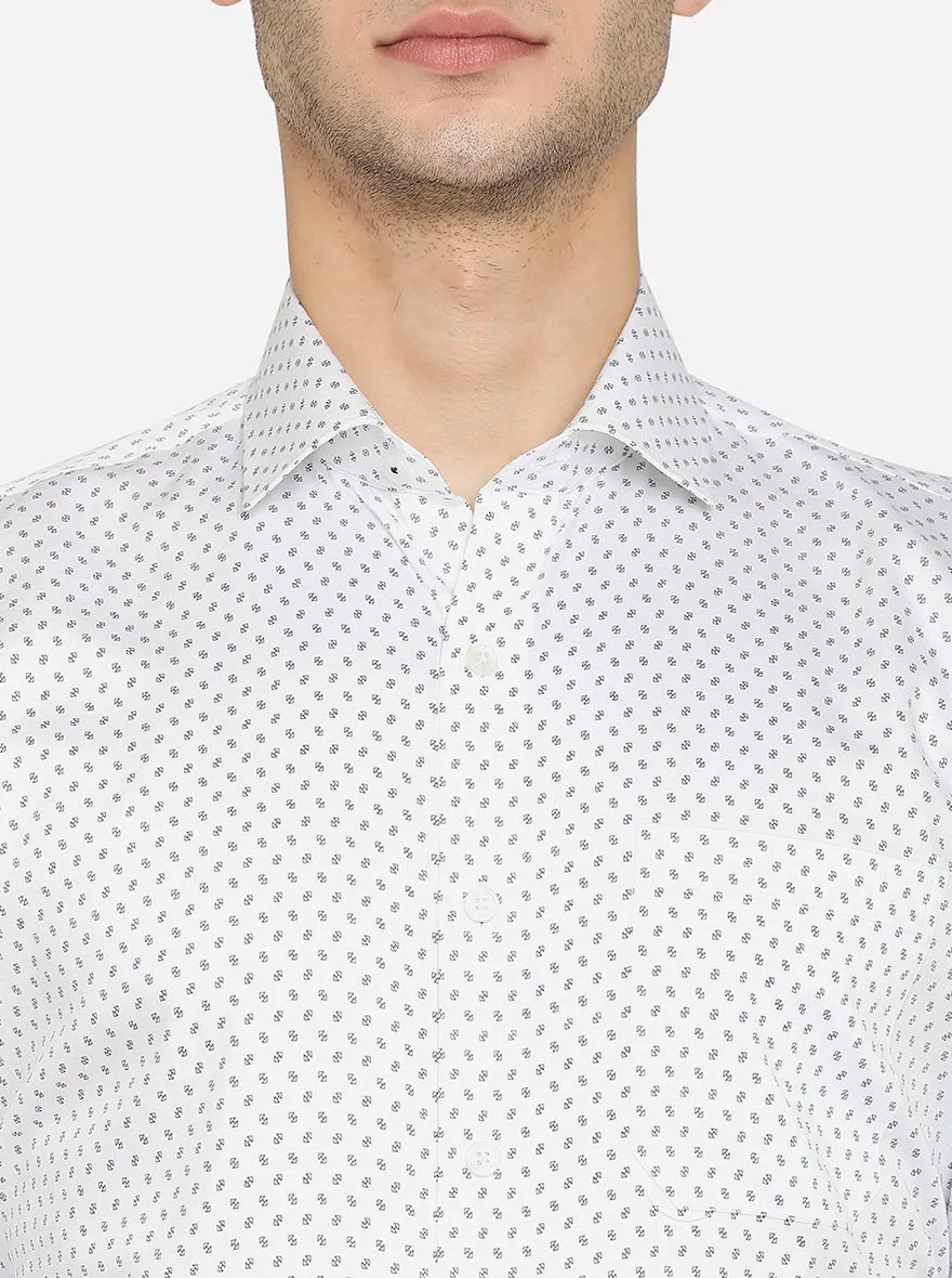 White & Navy Blue Printed Regular Fit Formal Shirt | JadeBlue
