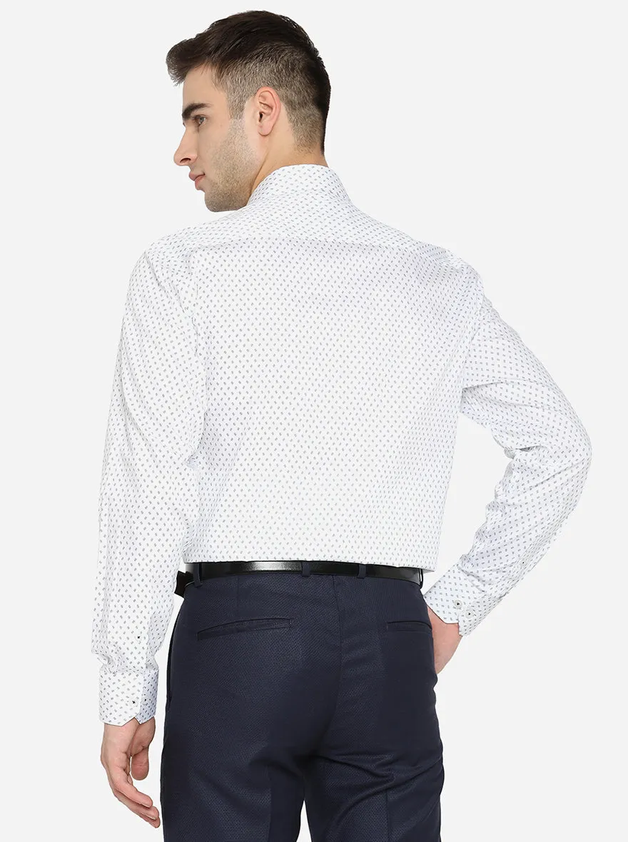White & Navy Blue Printed Regular Fit Formal Shirt | JadeBlue