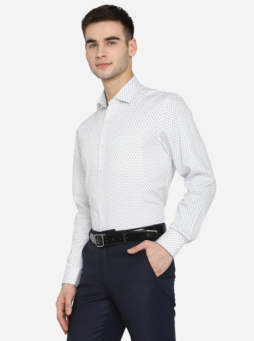 White & Navy Blue Printed Regular Fit Formal Shirt | JadeBlue