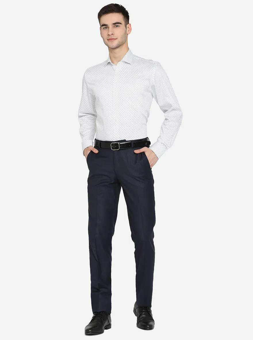 White & Navy Blue Printed Regular Fit Formal Shirt | JadeBlue
