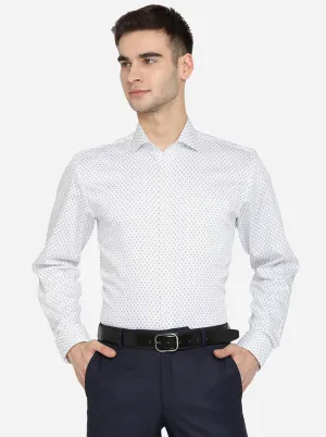 White & Navy Blue Printed Regular Fit Formal Shirt | JadeBlue