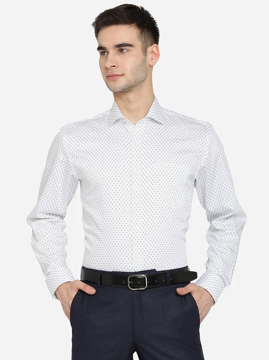 White & Navy Blue Printed Regular Fit Formal Shirt | JadeBlue