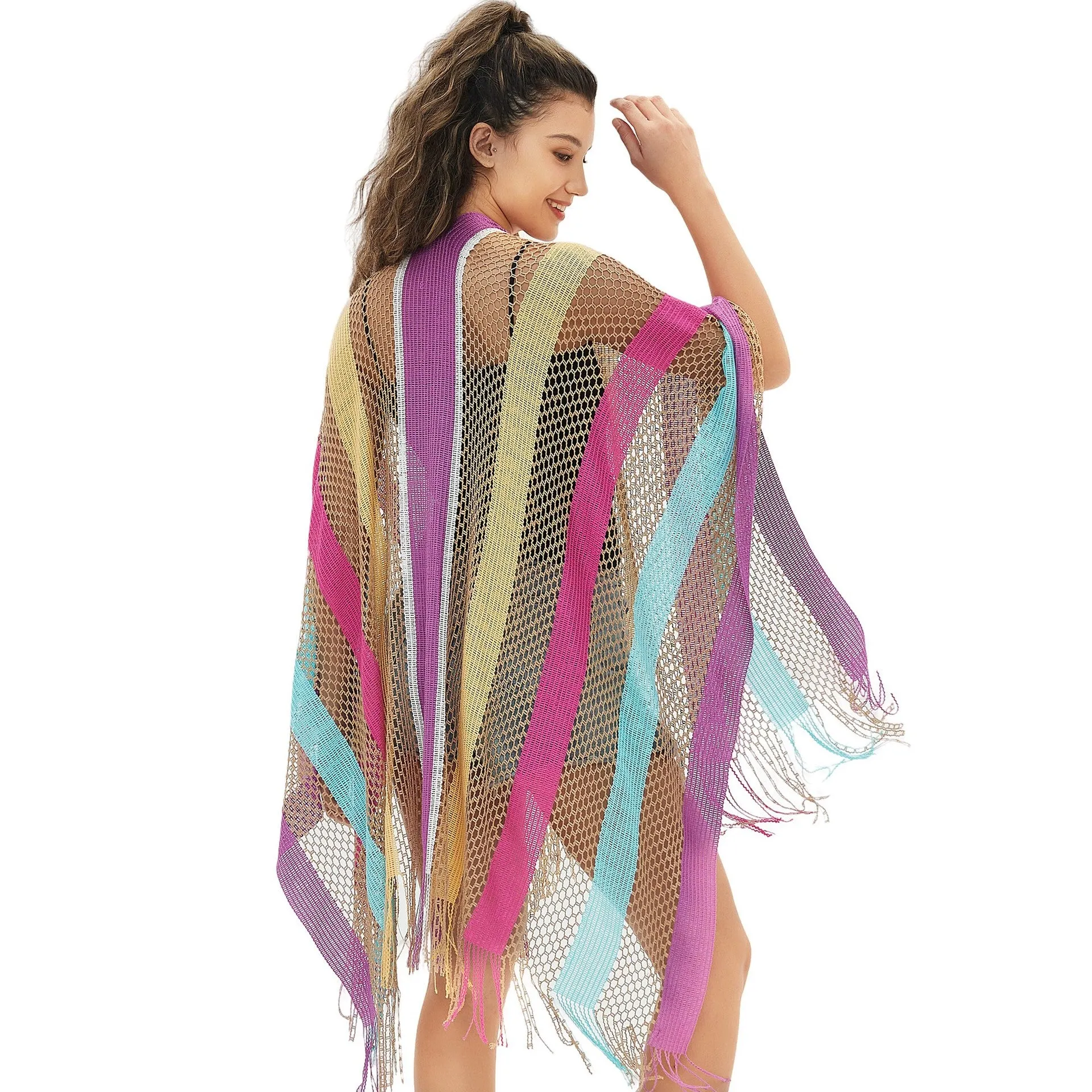 Women's Cloak Travel Ethnic Rainbow Stripes