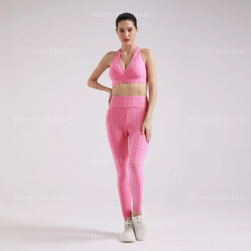 Women's Jacquard Yoga Vest High Waist Yoga Pants Hip Lift Pants Yoga Suit