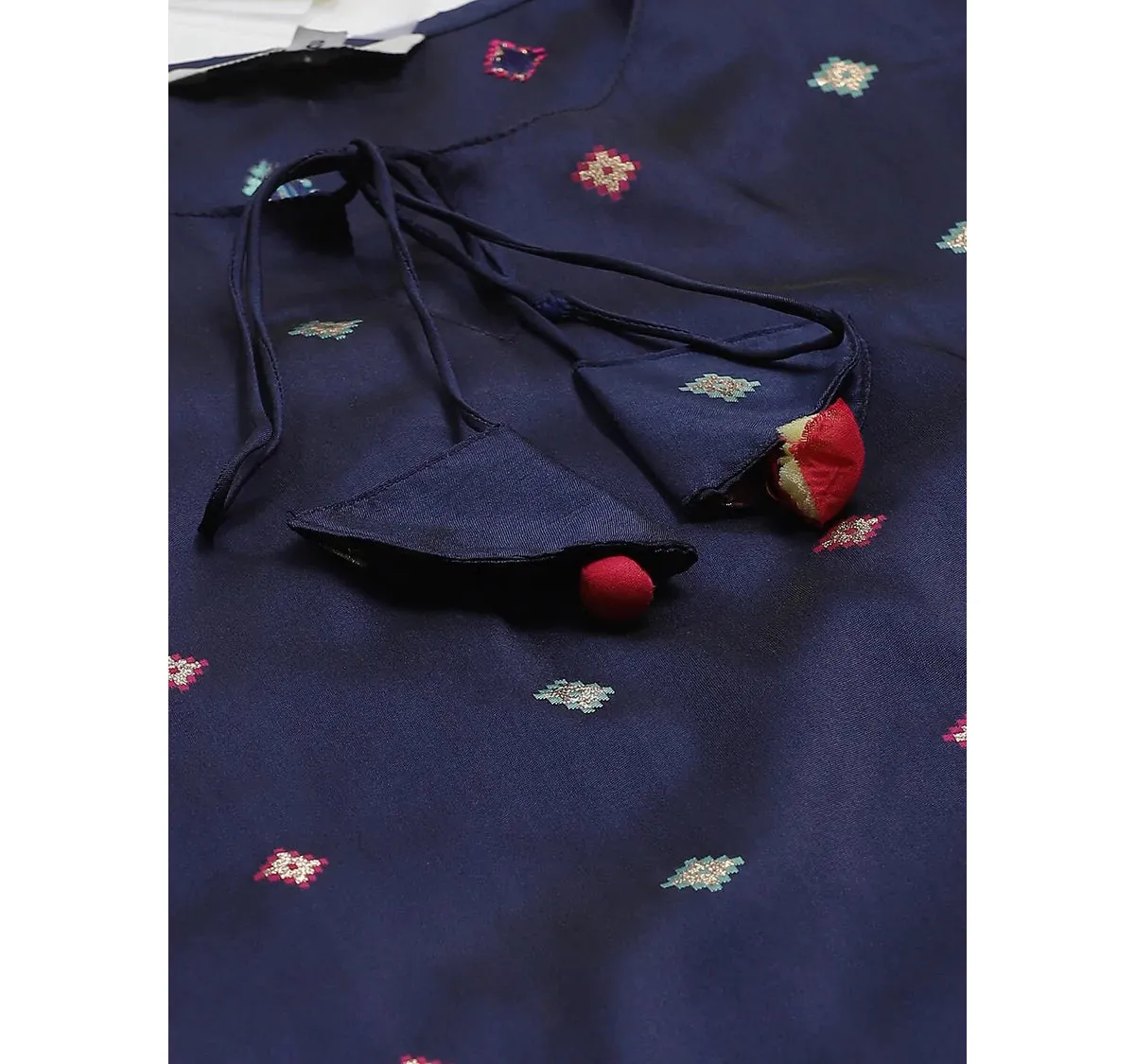 Women'S Navy Blue & Golden Woven Design Kurta With Palazzos