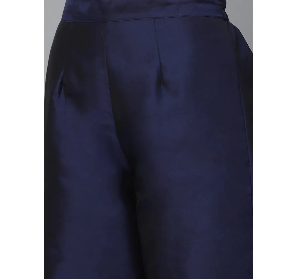 Women'S Navy Blue & Golden Woven Design Kurta With Palazzos