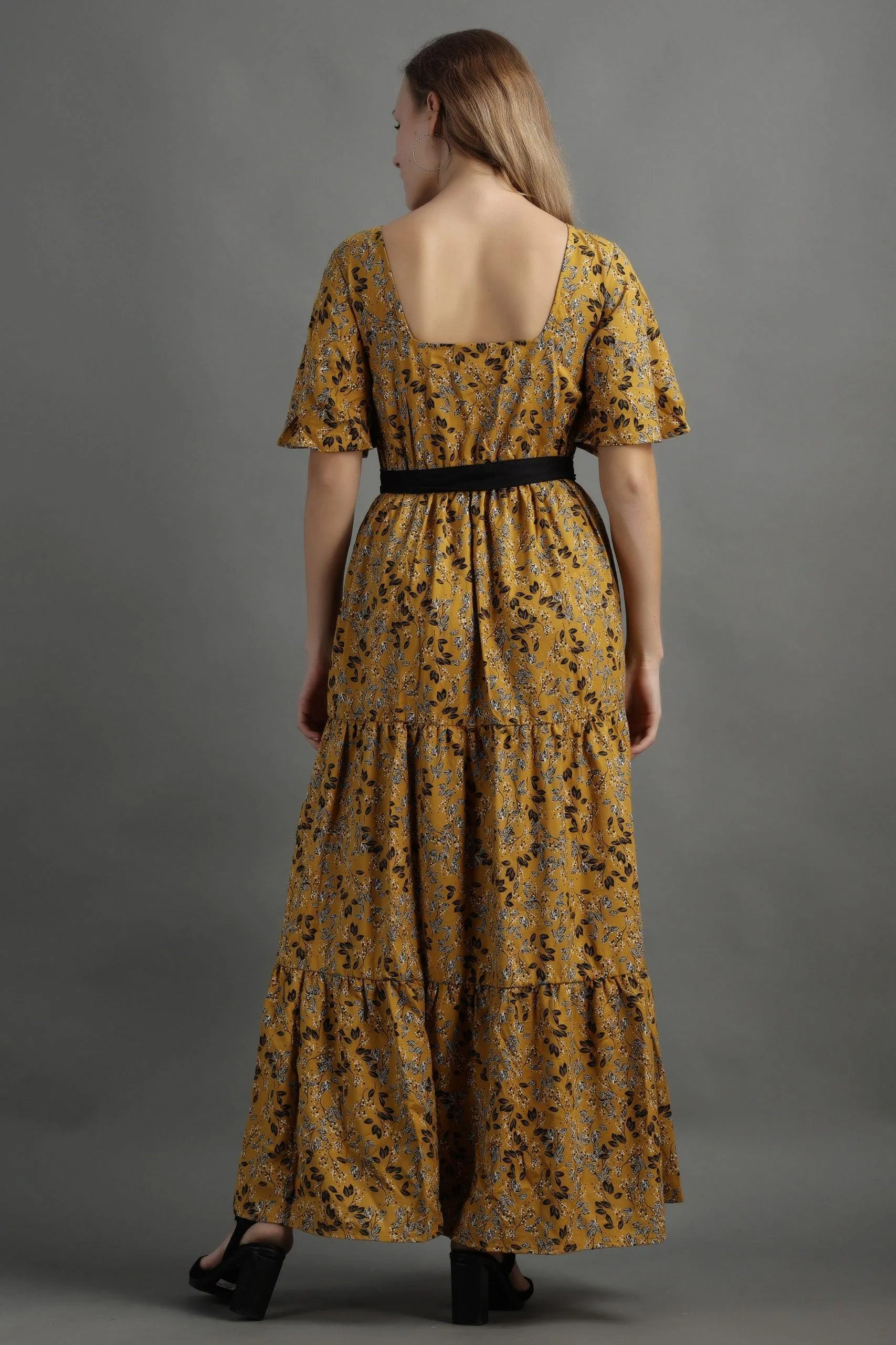 Yellow Floral Printed Dress