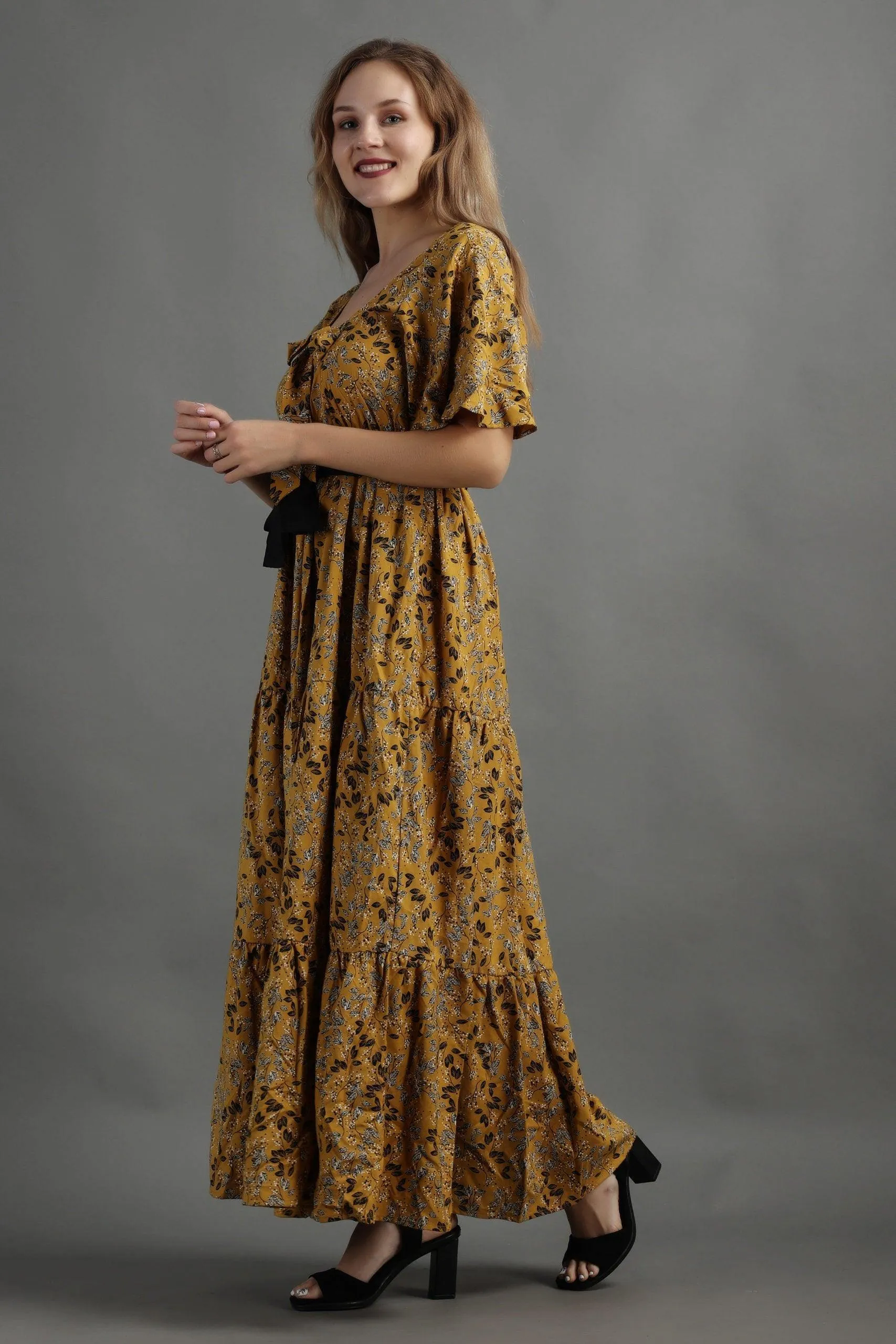 Yellow Floral Printed Dress