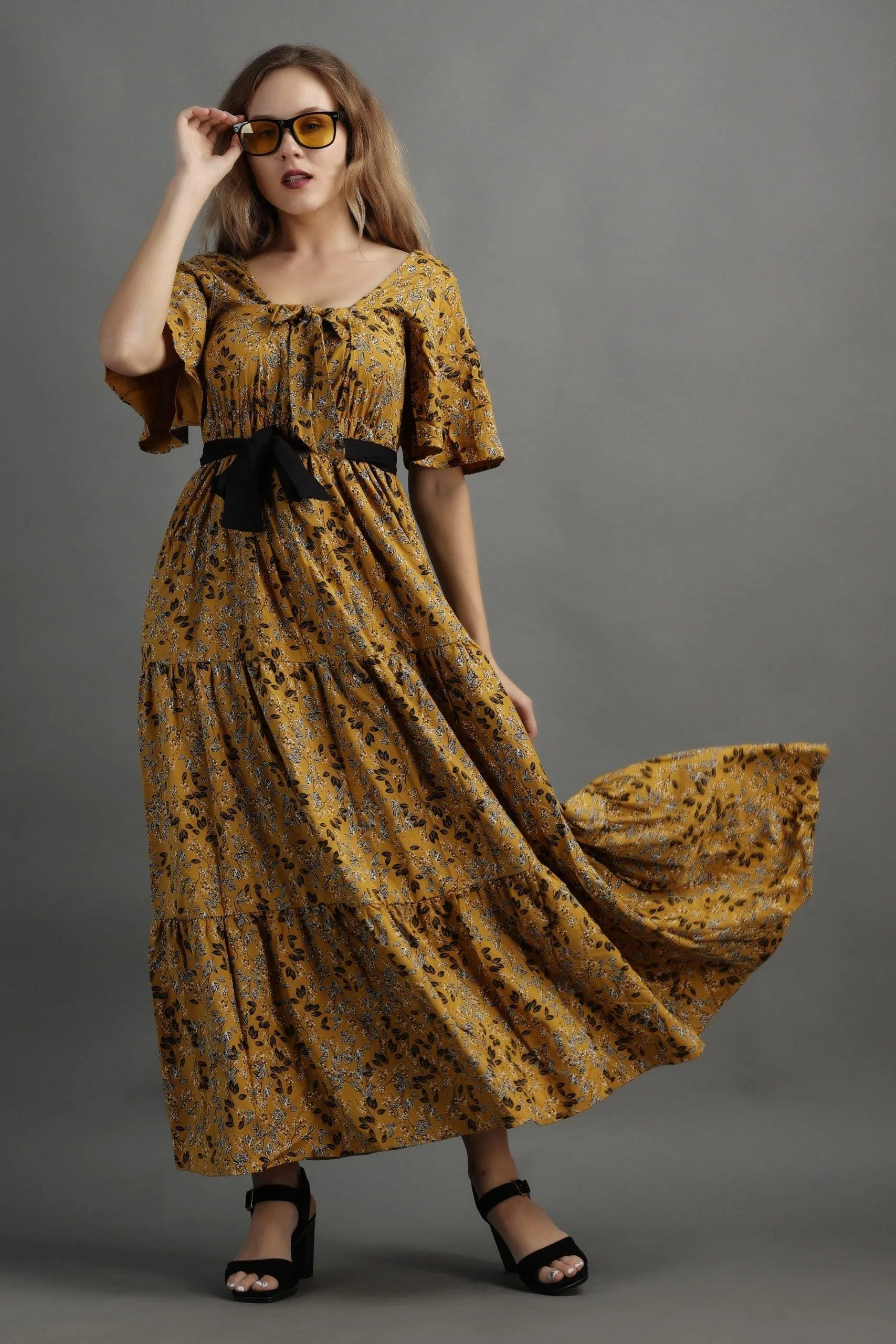 Yellow Floral Printed Dress