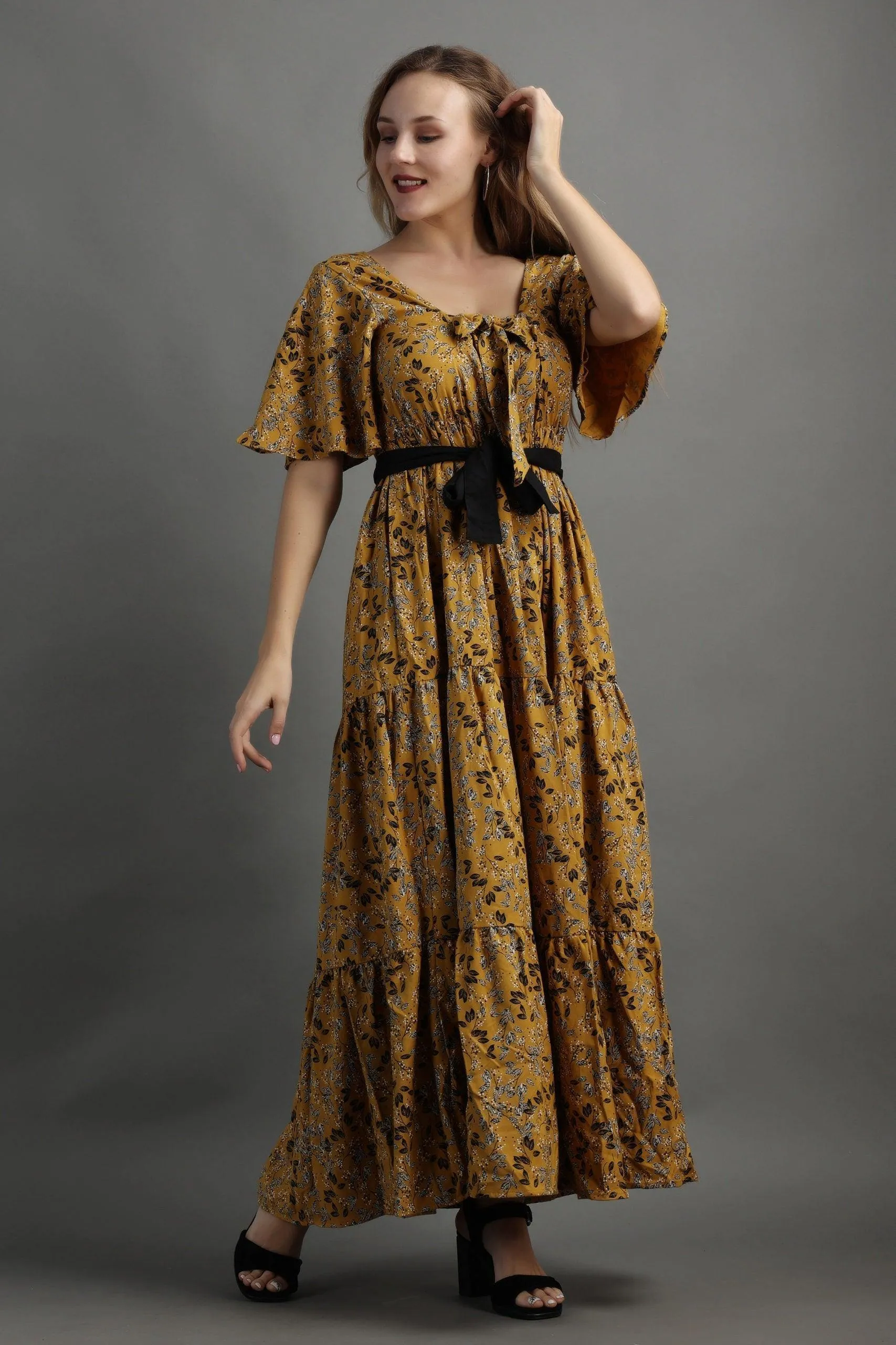 Yellow Floral Printed Dress