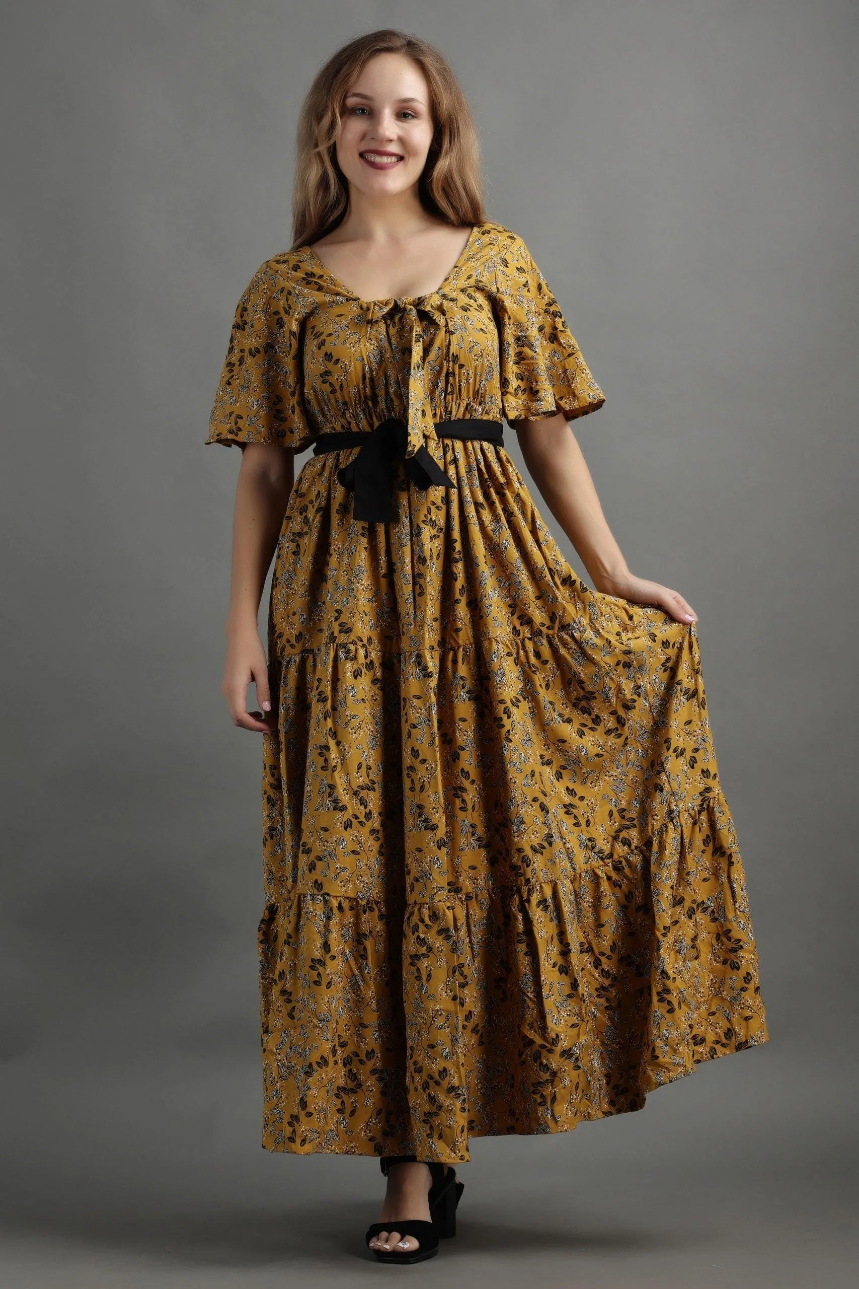 Yellow Floral Printed Dress